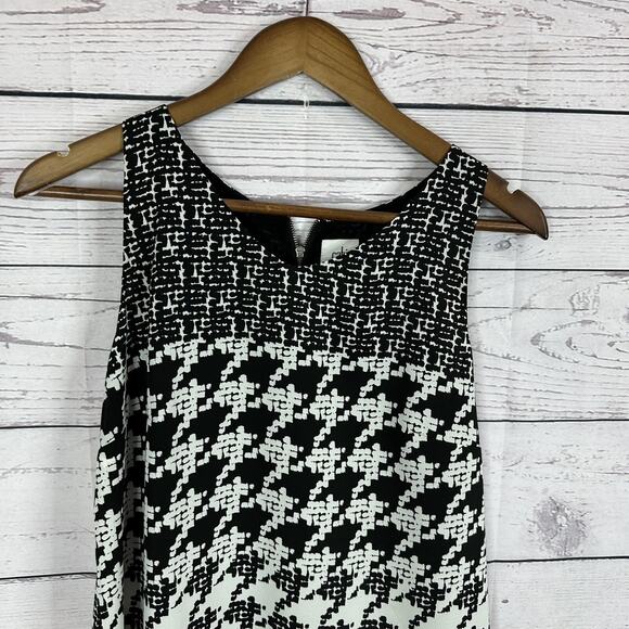 CAbi 3090 Tank Womens Small Black White Broken Check Layered Zip Chiffon Office - Picture 2 of 13